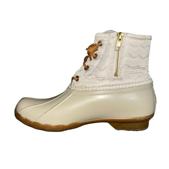 Sperry Top Sider Duck Rain Boots Chevron Quilted Shaft Nylon Ivory 7.5 EUC - Picture 4 of 14